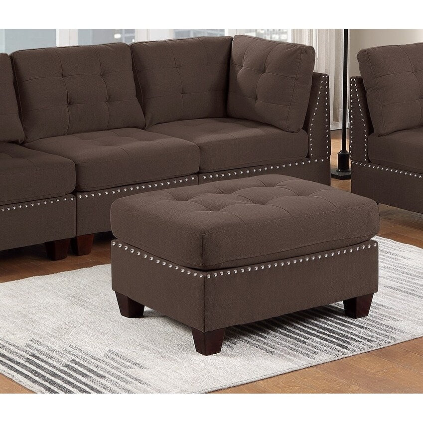 Sleeper Sofa 6pc Set Living Room Furniture Corner L-Sectional Black Coffee Linen Like Fabric Tufted Nail Sofa, Ottoman