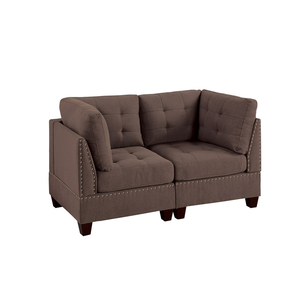 Sleeper Sofa 6pc Set Living Room Furniture Corner L-Sectional Black Coffee Linen Like Fabric Tufted Nail Sofa, Ottoman