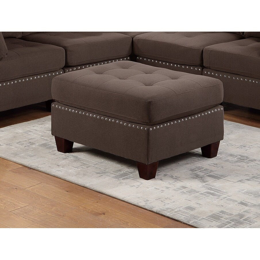 Sleeper Sofa 6pc Set Living Room Furniture Corner L-Sectional Black Coffee Linen Like Fabric Tufted Nail Sofa, Ottoman