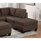 Sleeper Sofa 6pc Set Living Room Furniture Corner L-Sectional Black Coffee Linen Like Fabric Tufted Nail Sofa, Ottoman