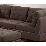 Sleeper Sofa 6pc Set Living Room Furniture Corner L-Sectional Black Coffee Linen Like Fabric Tufted Nail Sofa, Ottoman