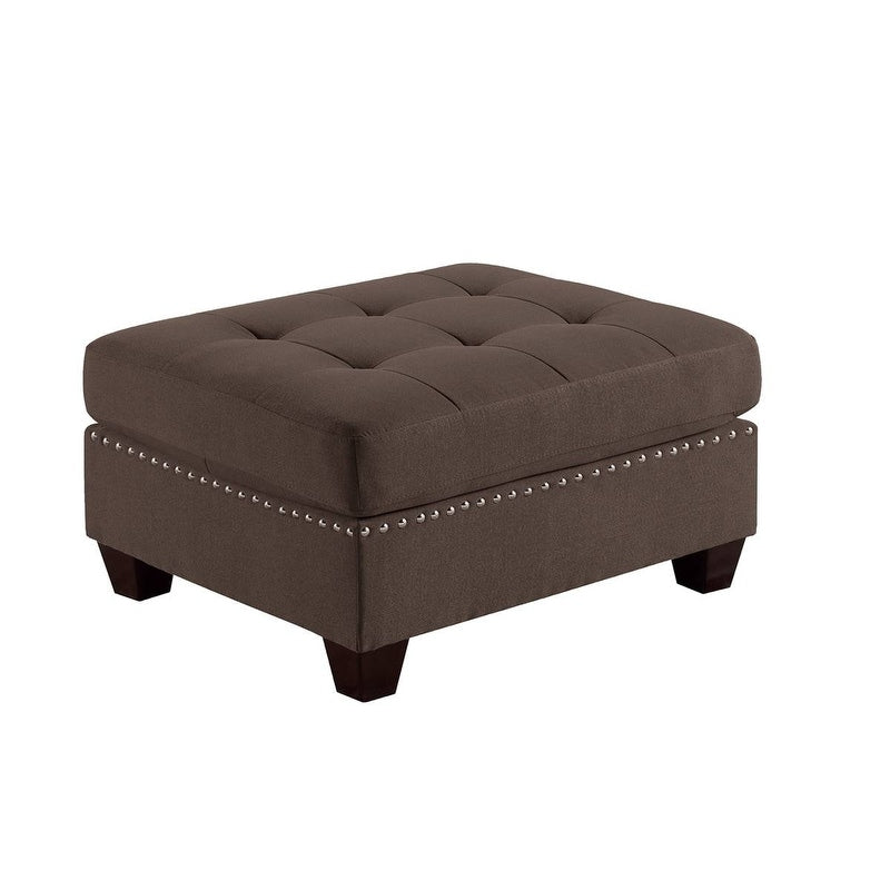 Sleeper Sofa 6pc Set Living Room Furniture Corner L-Sectional Black Coffee Linen Like Fabric Tufted Nail Sofa, Ottoman