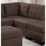 Sleeper Sofa 6pc Set Living Room Furniture Corner L-Sectional Black Coffee Linen Like Fabric Tufted Nail Sofa, Ottoman