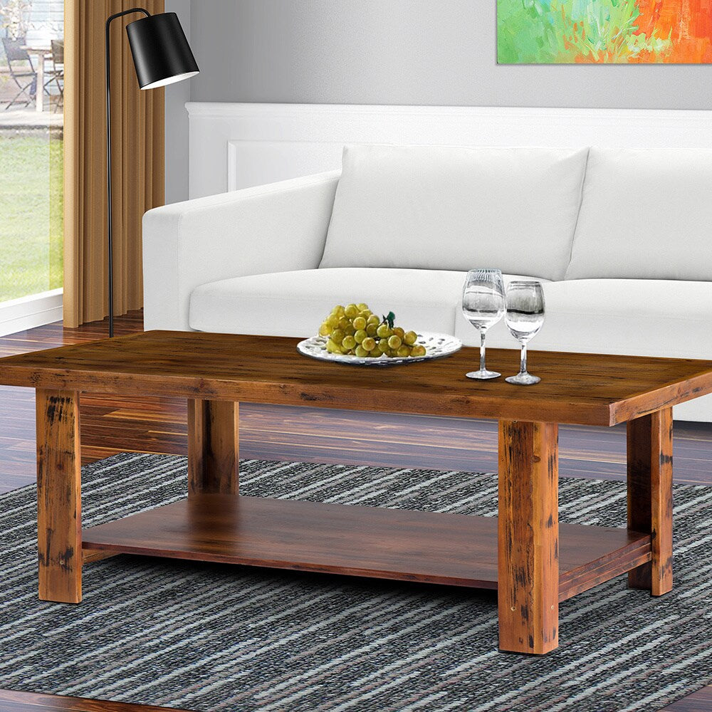 Sleeplanner Natural Marble Brown Solid Wood Coffee Table/ Cocktail Table