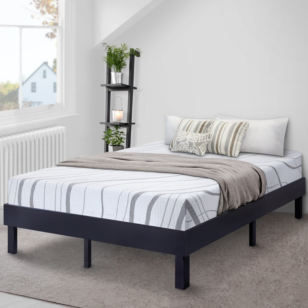 Sleeplanner Wood Platform Bed Steel Slat Support Modern Black 14WF03Q