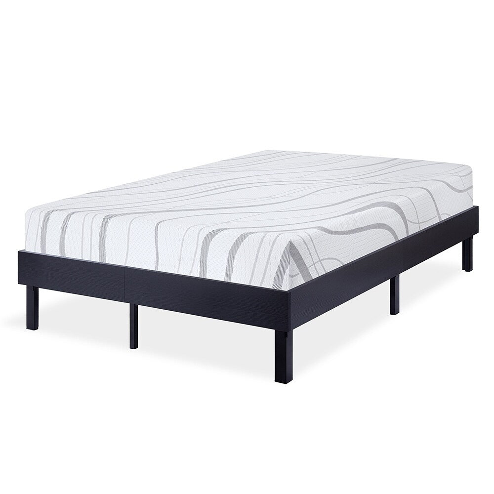 Sleeplanner Wood Platform Bed Steel Slat Support Modern Black 14WF03Q