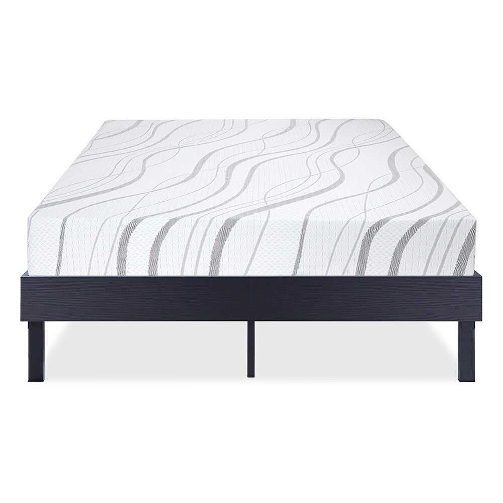 Sleeplanner Wood Platform Bed Steel Slat Support Modern Black 14WF03Q