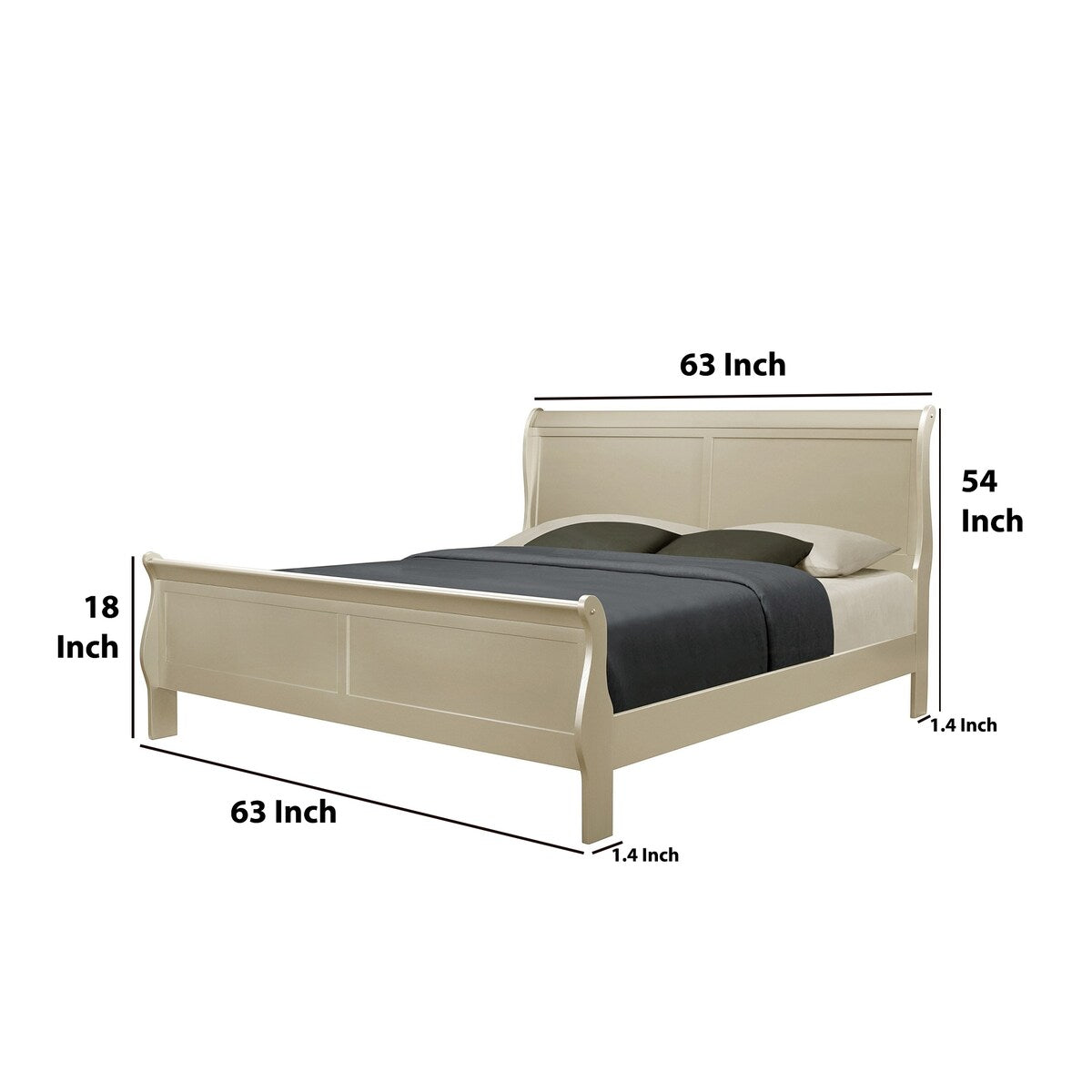Sleigh Design Wooden King Size Headboard and Footboard, Champagne Gold