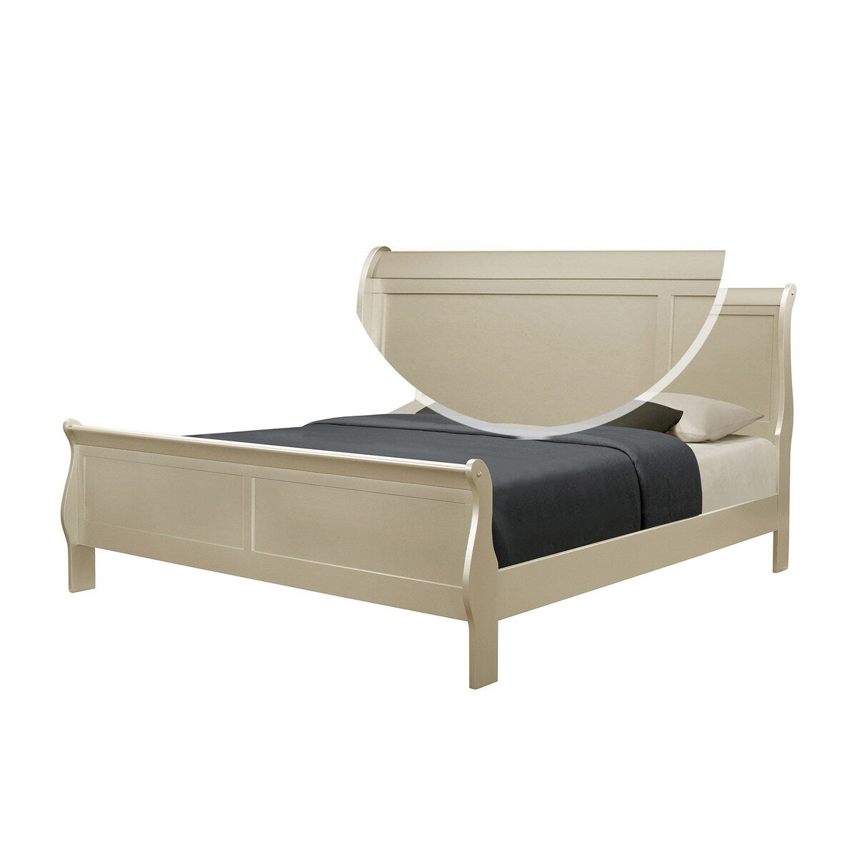 Sleigh Design Wooden King Size Headboard and Footboard, Champagne Gold