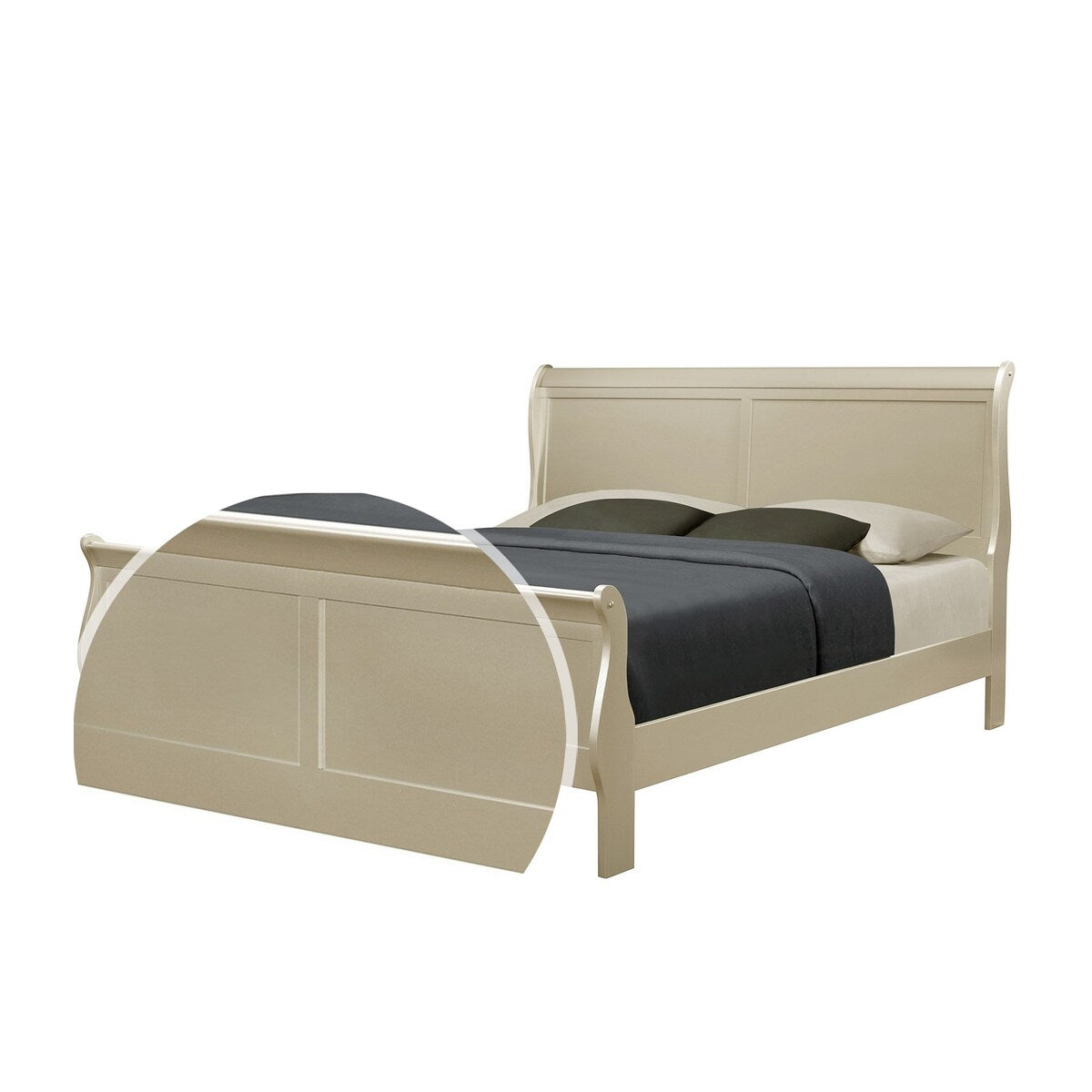 Sleigh Design Wooden King Size Headboard and Footboard, Champagne Gold