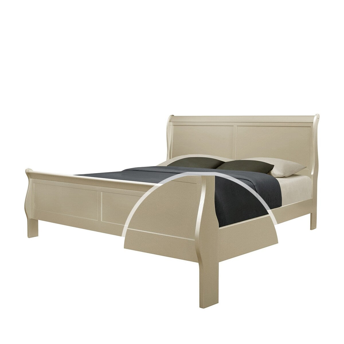 Sleigh Design Wooden King Size Headboard and Footboard, Champagne Gold