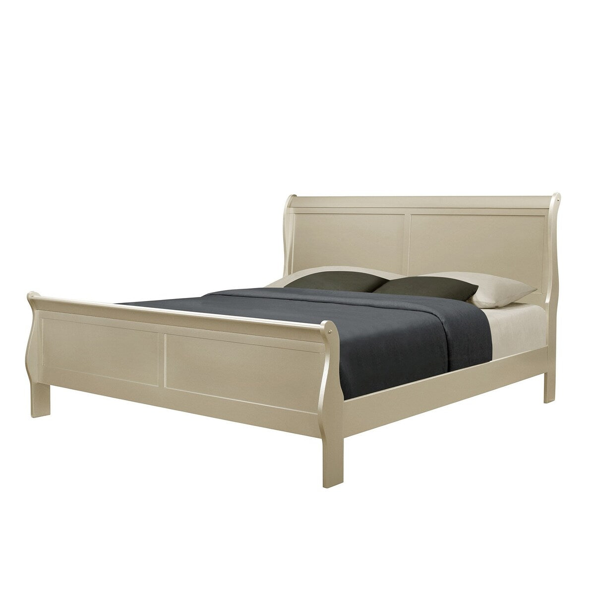 Sleigh Design Wooden King Size Headboard and Footboard, Champagne Gold