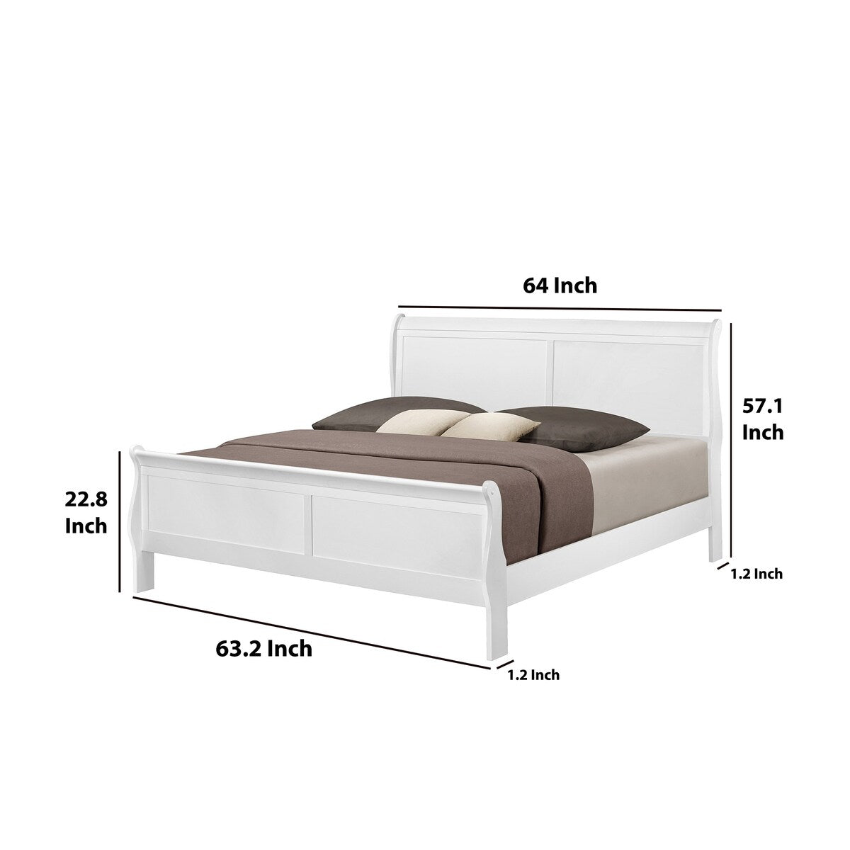Sleigh Design Wooden King Size Headboard and Footboard, White