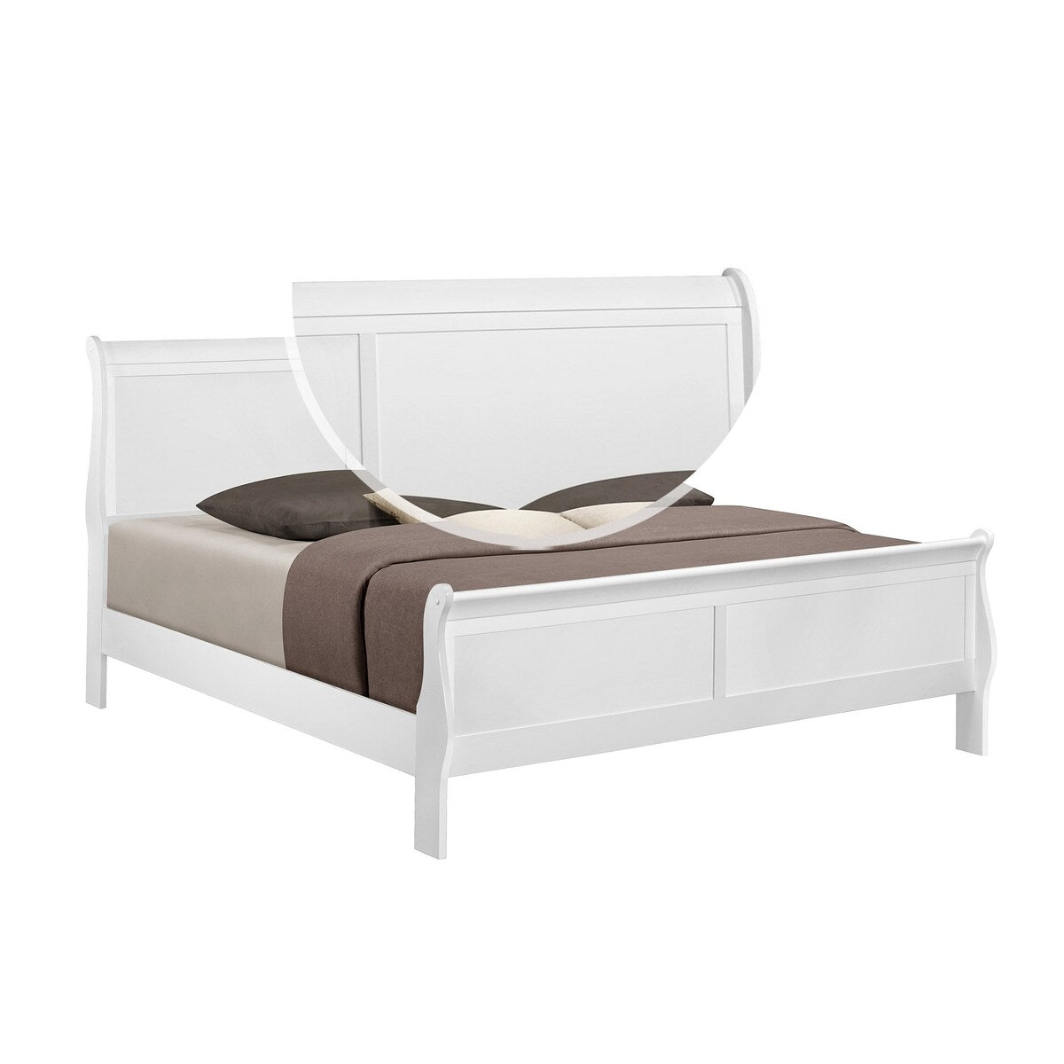 Sleigh Design Wooden King Size Headboard and Footboard, White