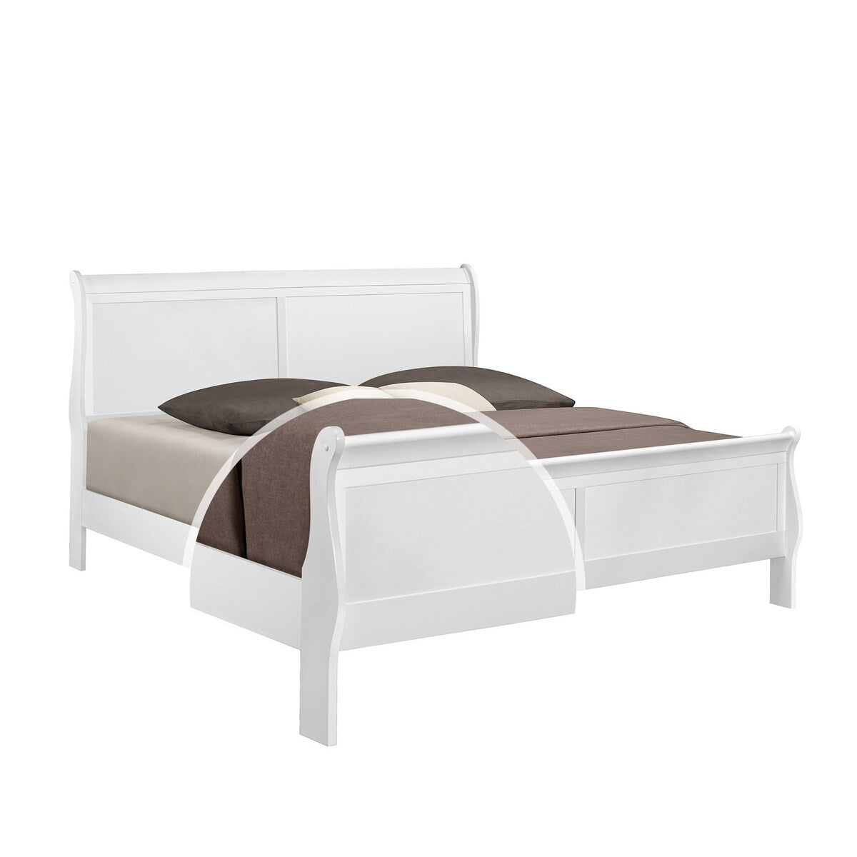Sleigh Design Wooden King Size Headboard and Footboard, White