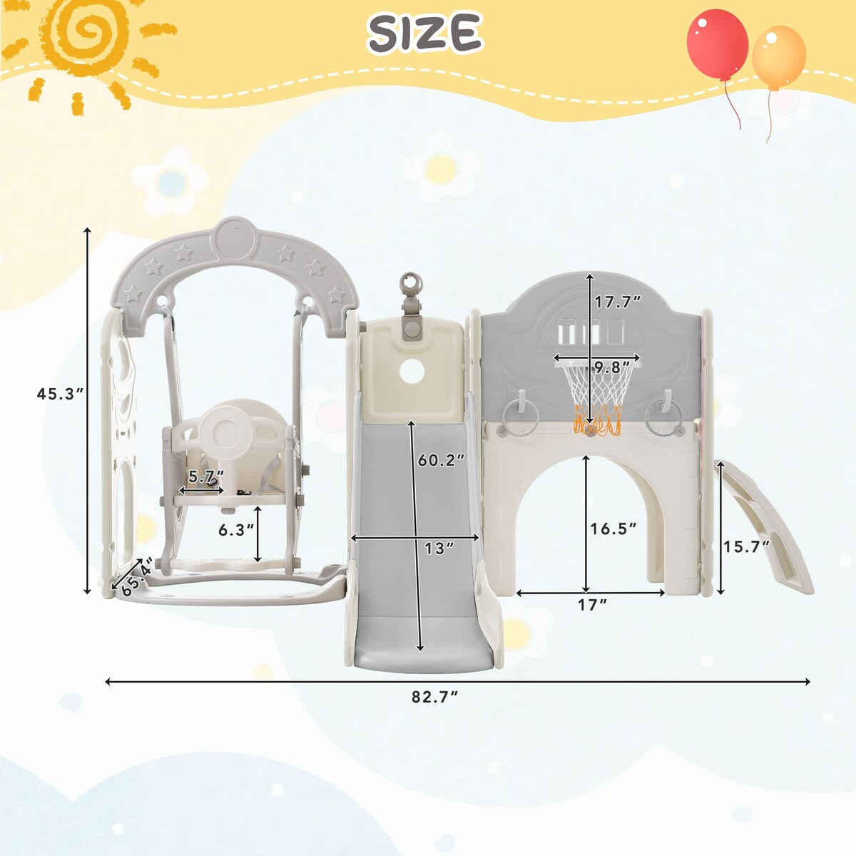Slide and Swing Set 7 in 1, Kids Playground Climber Slide Playset with Basketball Hoop Freestanding Combination for Babies