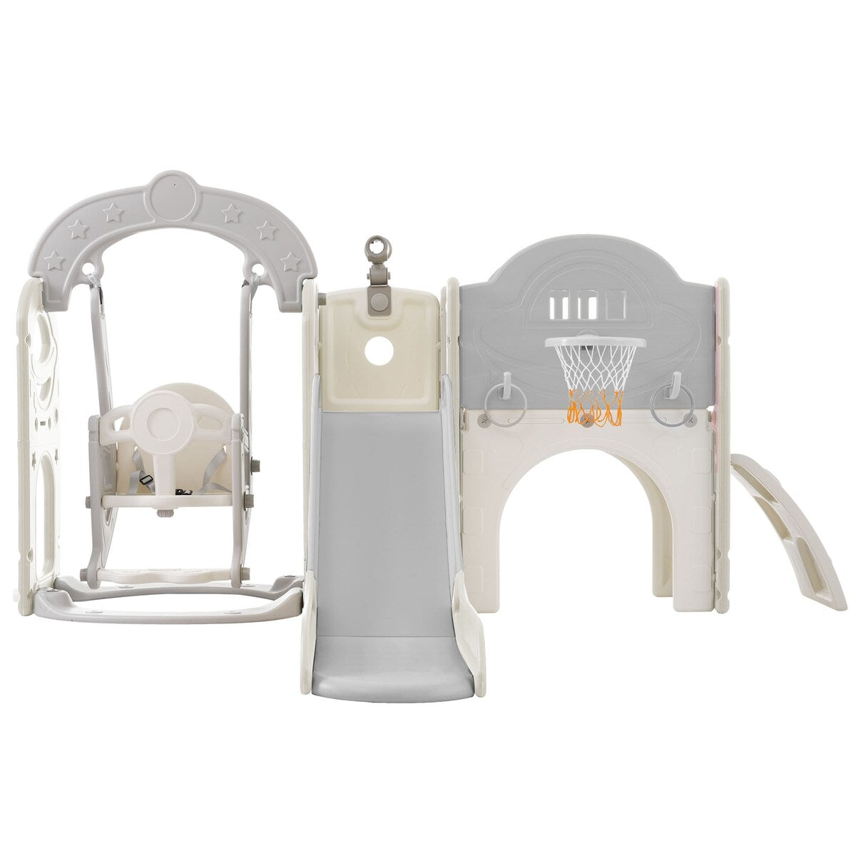 Slide and Swing Set 7 in 1, Kids Playground Climber Slide Playset with Basketball Hoop Freestanding Combination for Babies