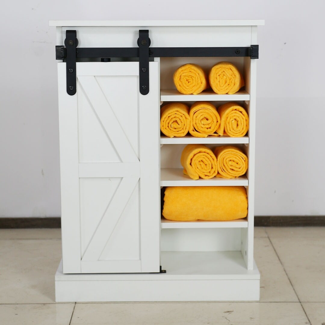 Sliding Barn Door Cabinet Over the Toilet Cabinet Wall Mounted, White