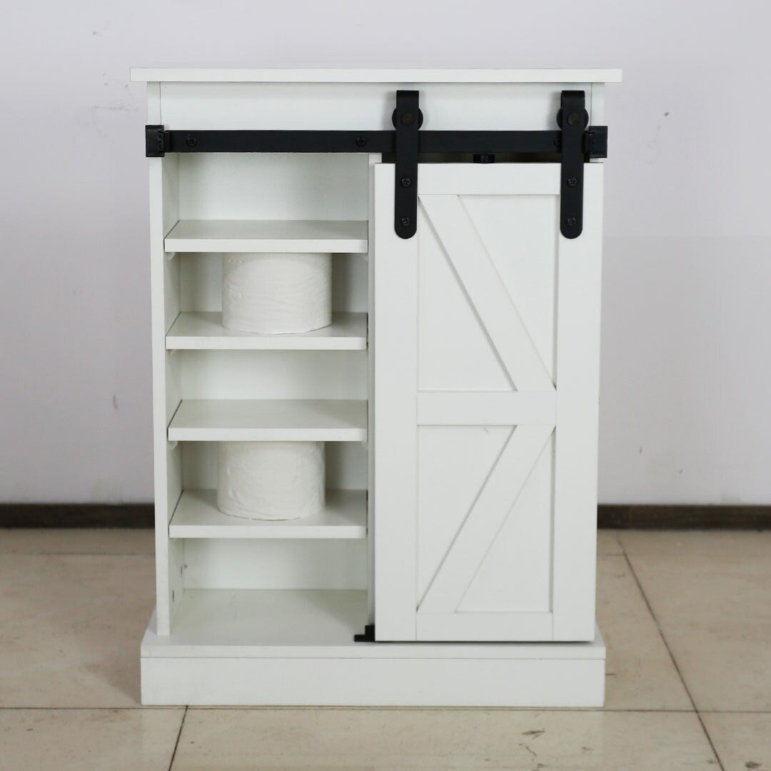 Sliding Barn Door Cabinet Over the Toilet Cabinet Wall Mounted, White