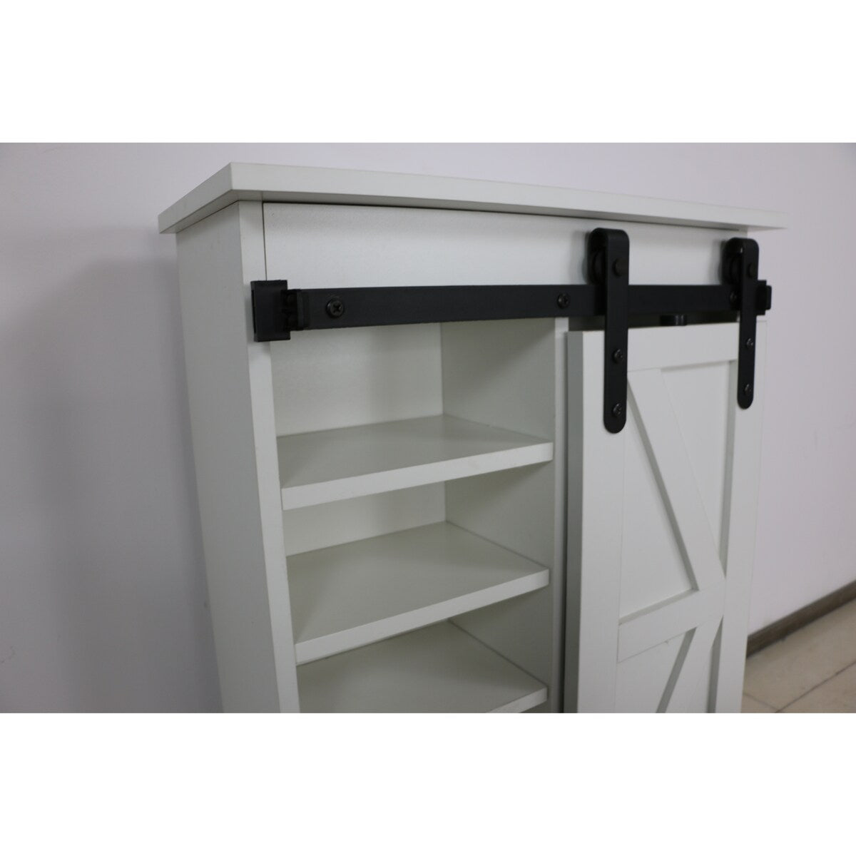 Sliding Barn Door Cabinet Over the Toilet Cabinet Wall Mounted, White