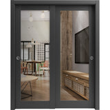 Sliding Closet Bypass Doors 36 x 80 inches | Lucia 2166 Matte Black Clear Glass