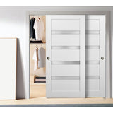 Sliding Closet Bypass Doors hardware / Quadro 4113 White Silk Frosted Opaque Glass