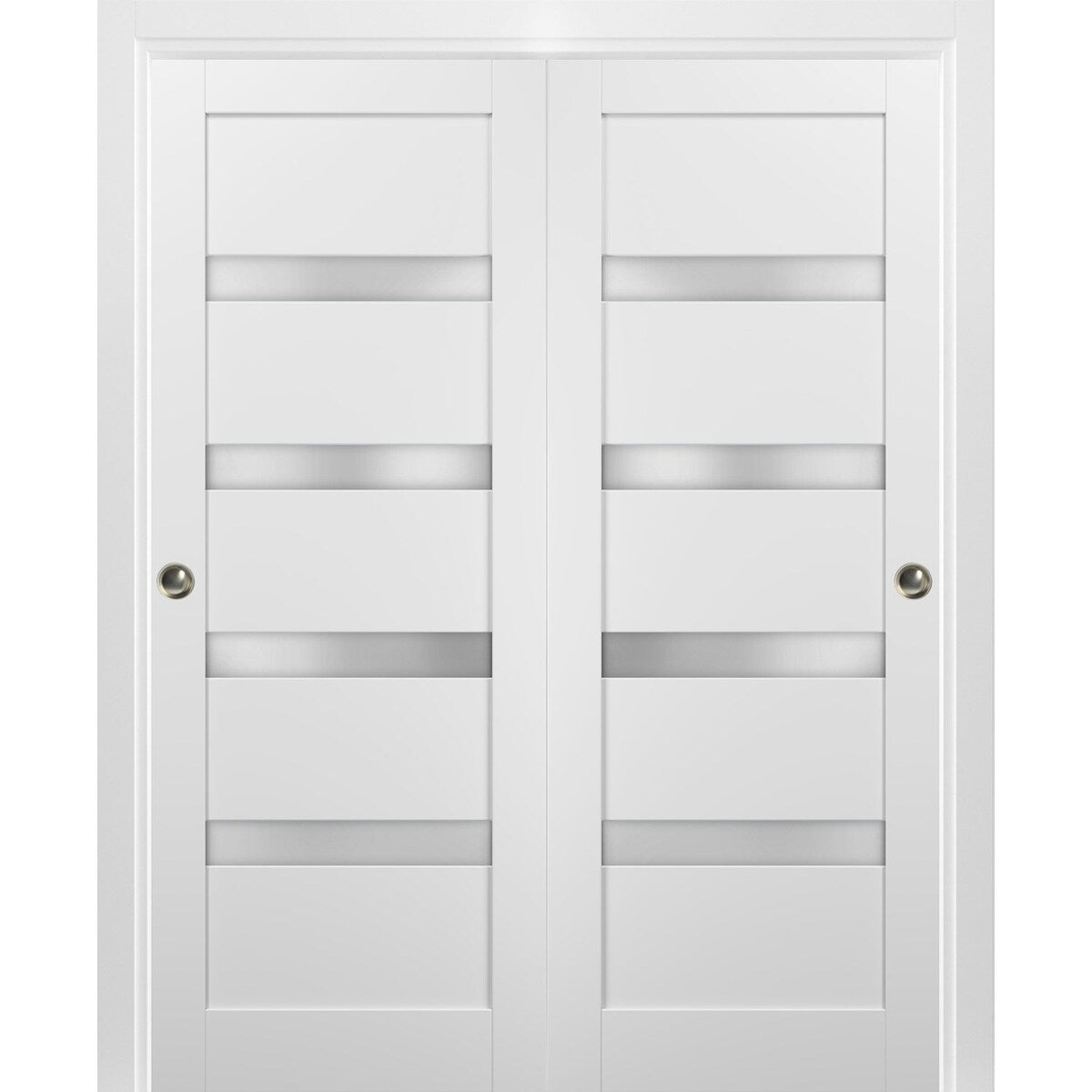 Sliding Closet Bypass Doors hardware / Quadro 4113 White Silk Frosted Opaque Glass