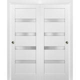 Sliding Closet Bypass Doors hardware / Quadro 4113 White Silk Frosted Opaque Glass