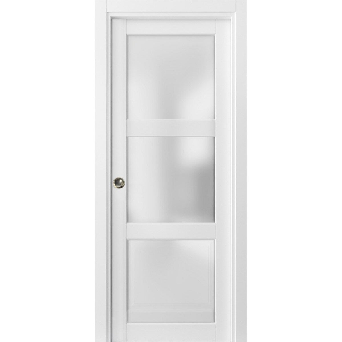Sliding French Pocket Door Frosted Glass 3 Lites / Lucia 2552 White