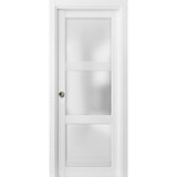 Sliding French Pocket Door Frosted Glass 3 Lites / Lucia 2552 White