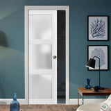 Sliding French Pocket Door Frosted Glass 3 Lites / Lucia 2552 White