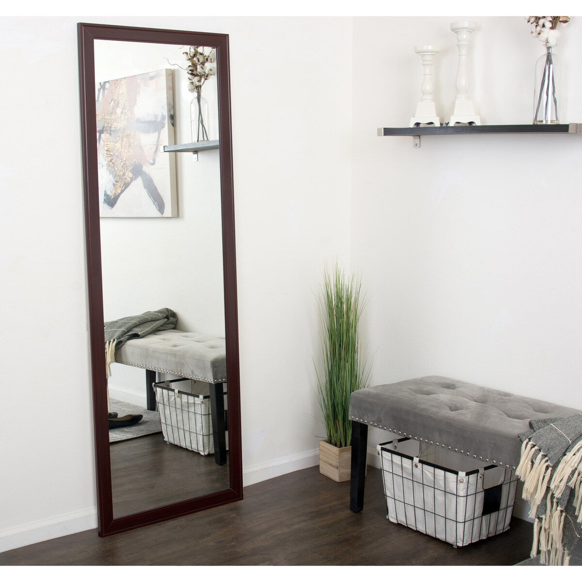 Slim Dark Brown Accent Mirror