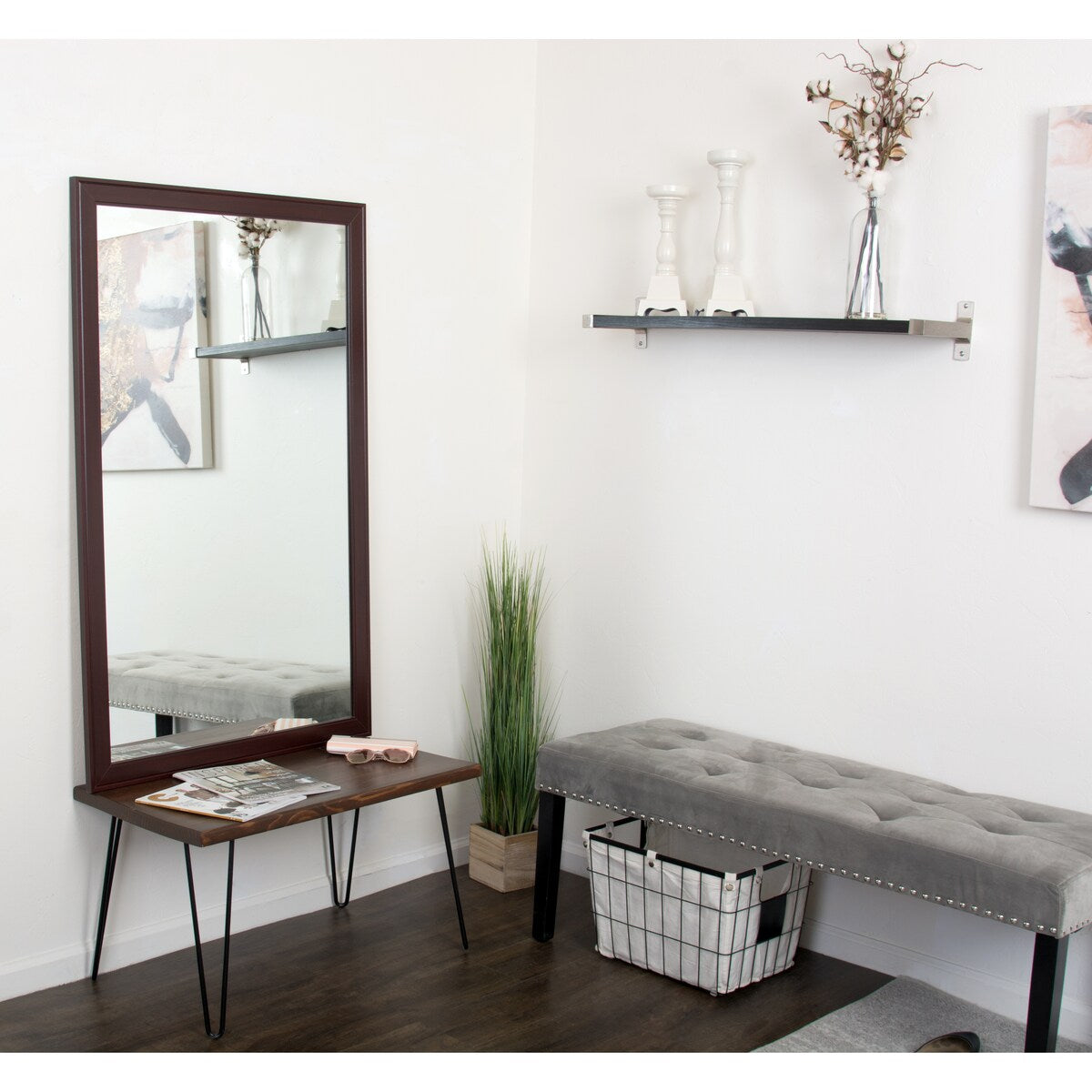Slim Dark Brown Accent Mirror
