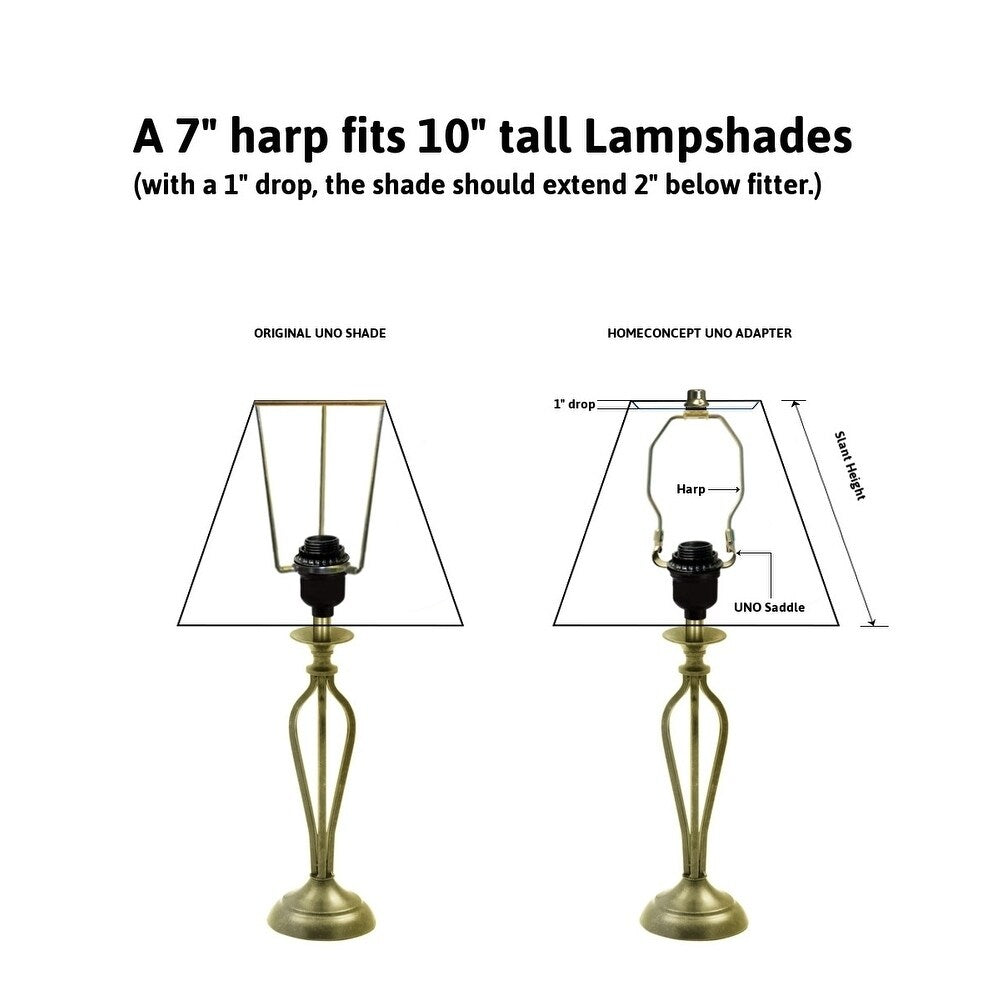 Slip Uno Adapter Converts your 10" high Lampshade to fit on Slip Uno Lamp Base (1 7/16" opening) - 7"h