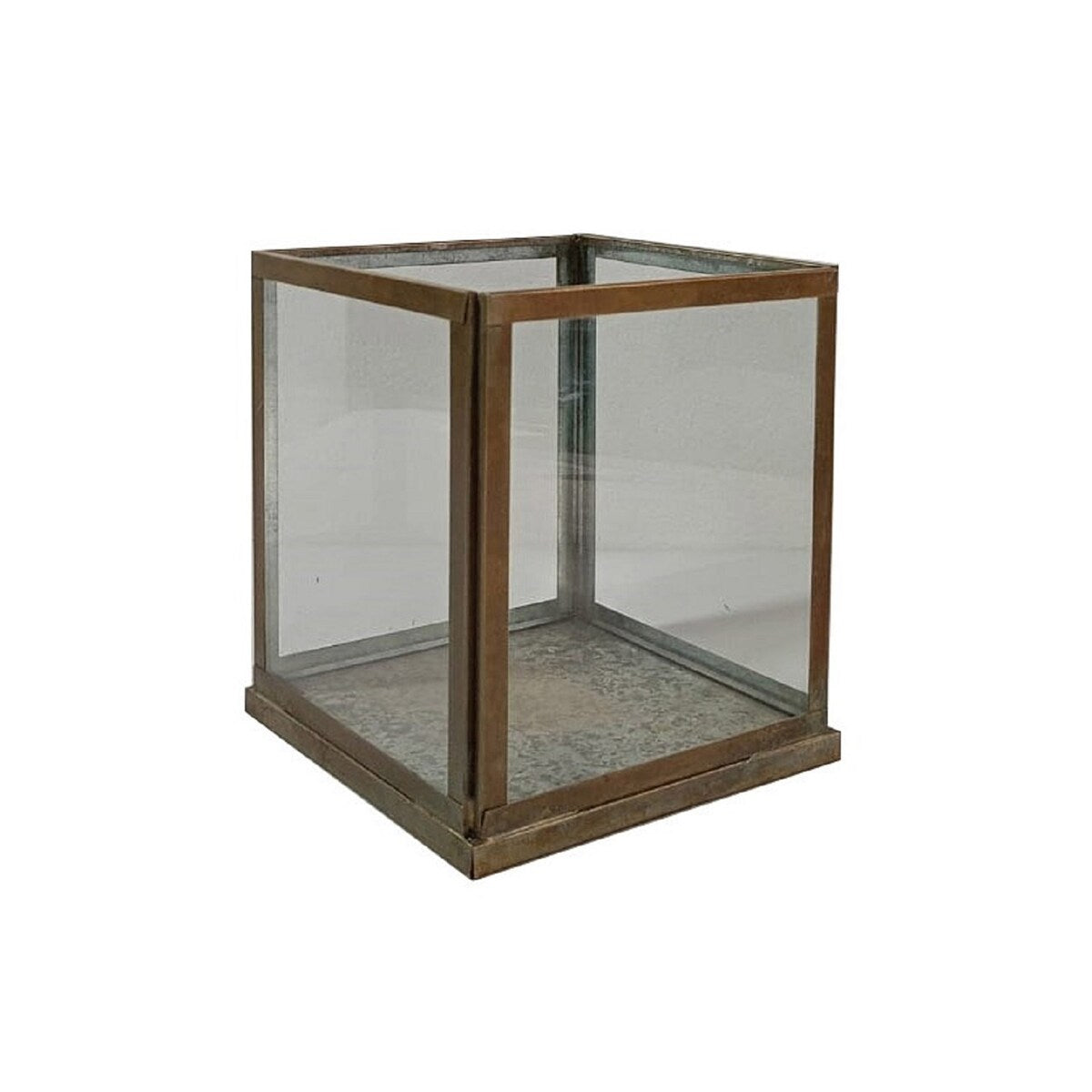 Small Aged Antique Candle Holder Iron & Glass H 7" - AGED ANTIQUE