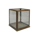 Small Aged Antique Candle Holder Iron & Glass H 7" - AGED ANTIQUE