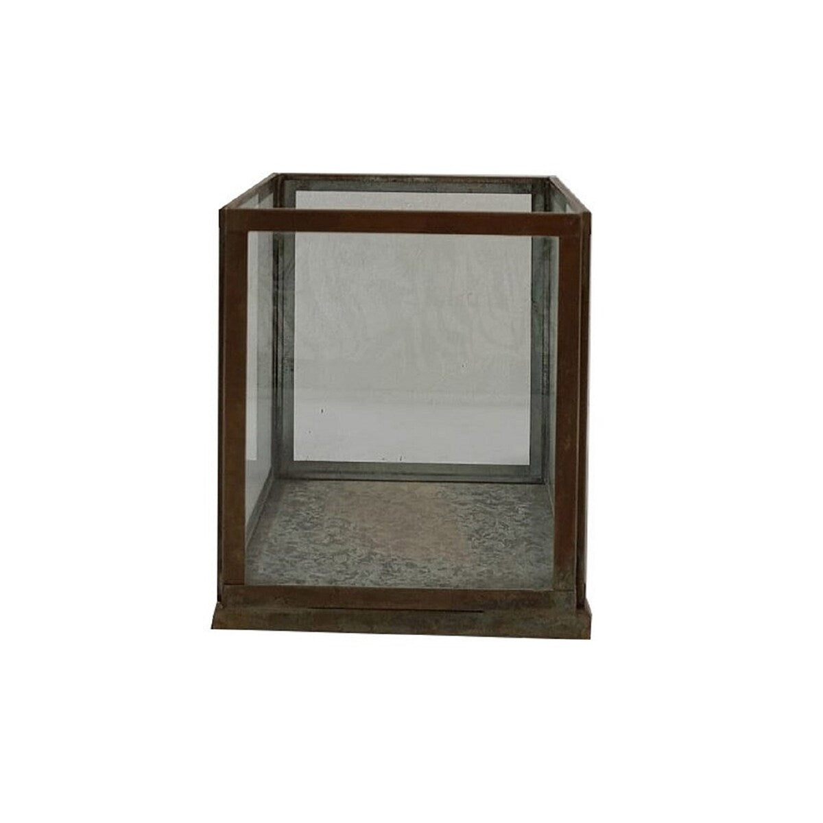 Small Aged Antique Candle Holder Iron & Glass H 7" - AGED ANTIQUE