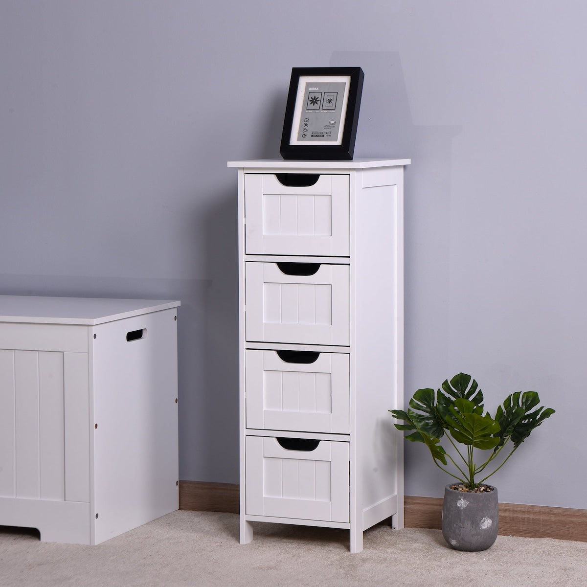 Small Bathroom Storage Cabinet,Freestanding Cabinet Bathroom Cabinet with 4 Drawers - White