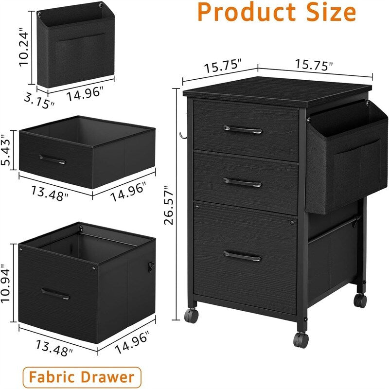 Small File Cabinets for Home Office - 3 Drawer Filing Cabinet - 15.68"D x 15.3"W x 26.6"H