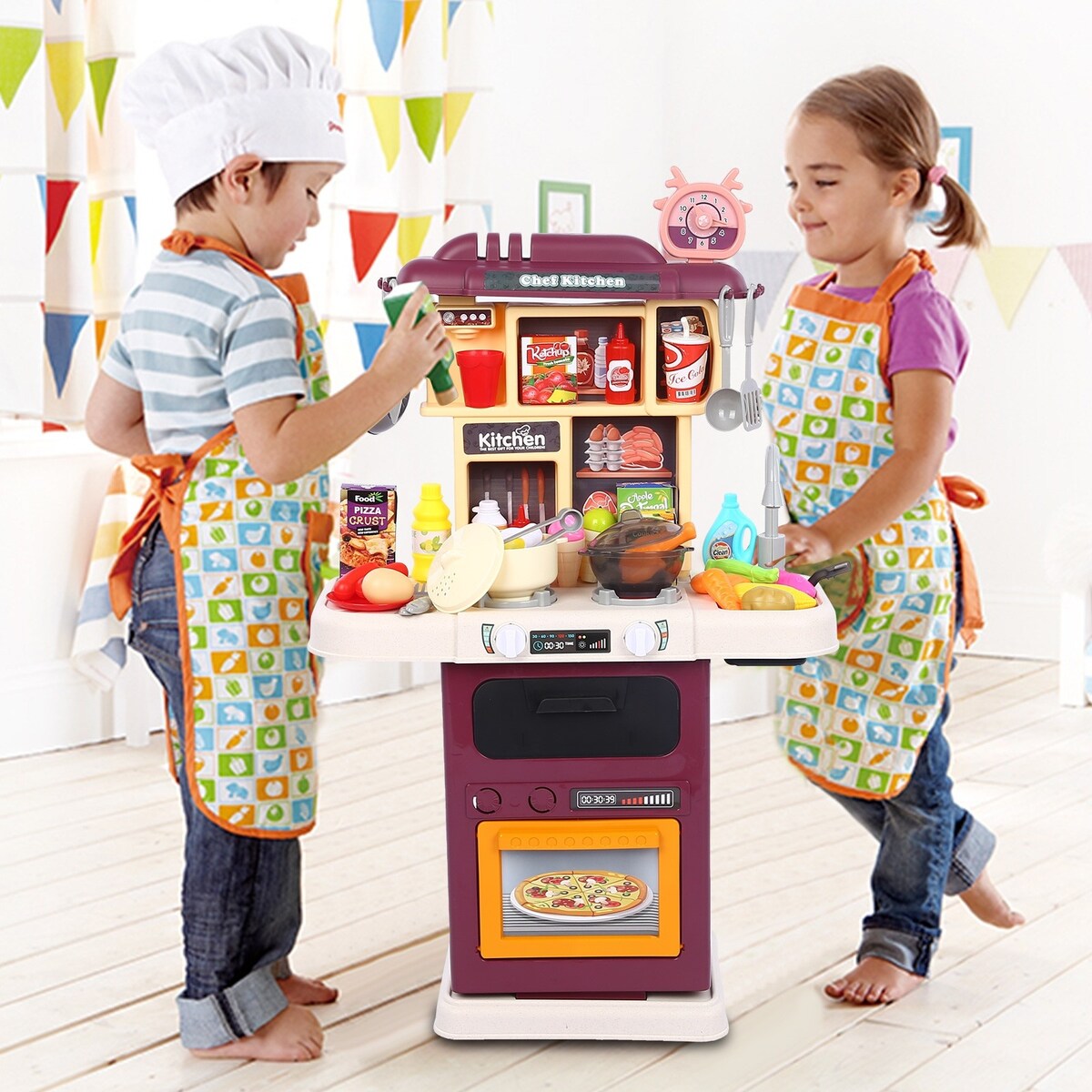 Small Kitchen Toy Set, Children'S Toy Kitchen, with Realistic Lights and Sounds, Simulation Spray
