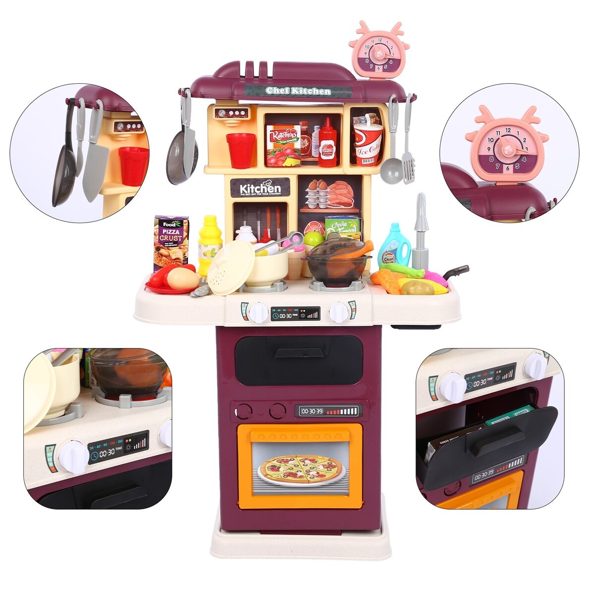 Small Kitchen Toy Set, Children'S Toy Kitchen, with Realistic Lights and Sounds, Simulation Spray