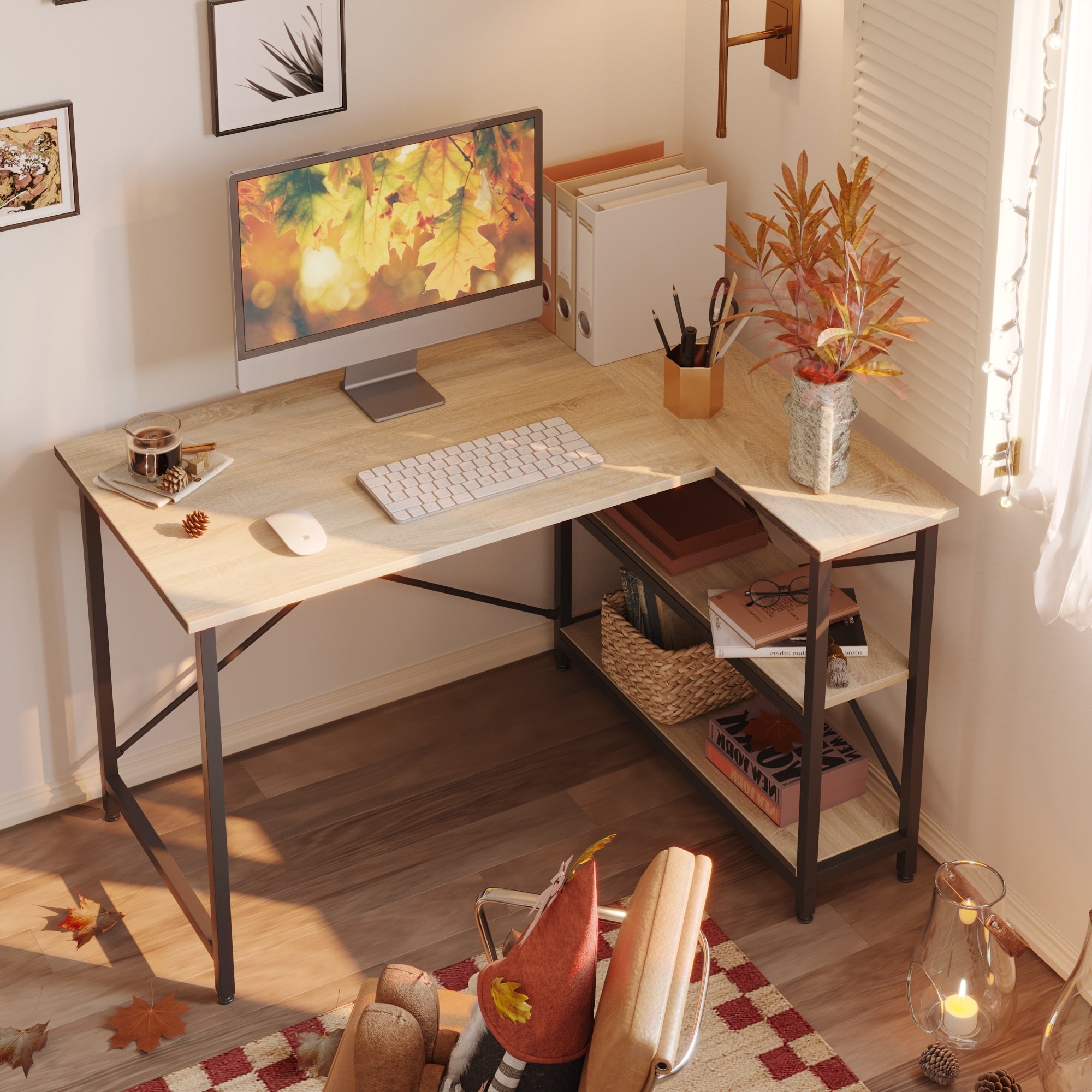 Small L Shaped Desk with Storage Shelves Corner Computer Desk Overstock