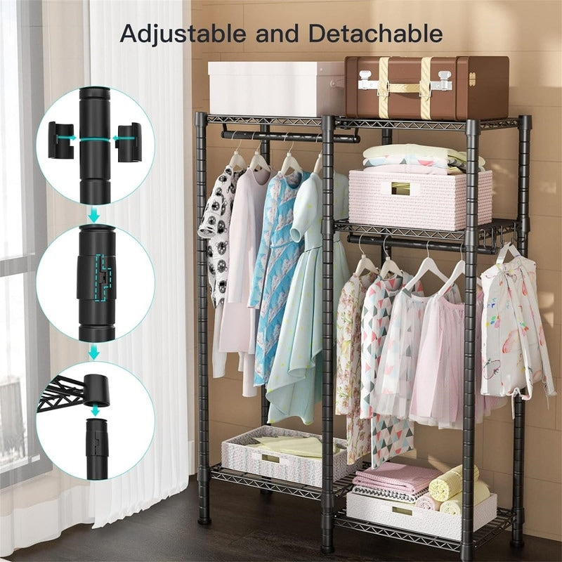 Small Metal Clothes Rack with 2 Hanging Rod - ‎11.8"D x 31.2"W x 48"H