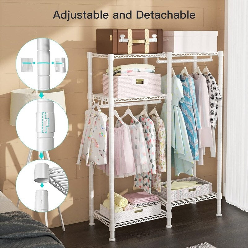 Small Metal Clothes Rack with 2 Hanging Rod - ‎11.8"D x 31.2"W x 48"H