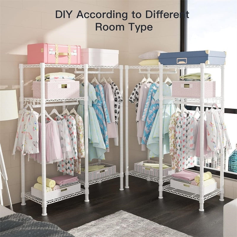 Small Metal Clothes Rack with 2 Hanging Rod - ‎11.8"D x 31.2"W x 48"H