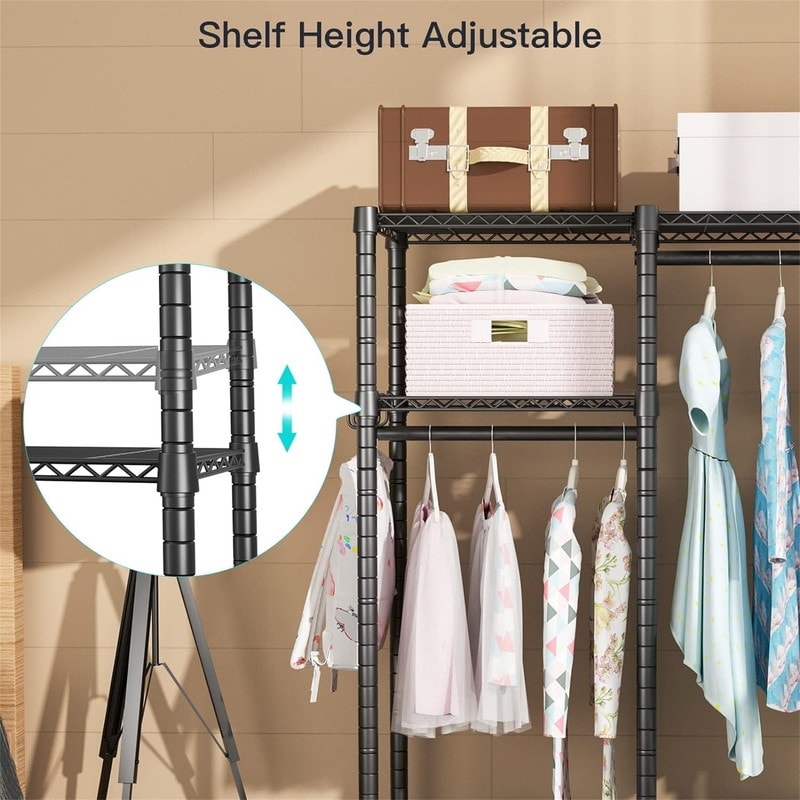 Small Metal Clothes Rack with 2 Hanging Rod - ‎11.8"D x 31.2"W x 48"H