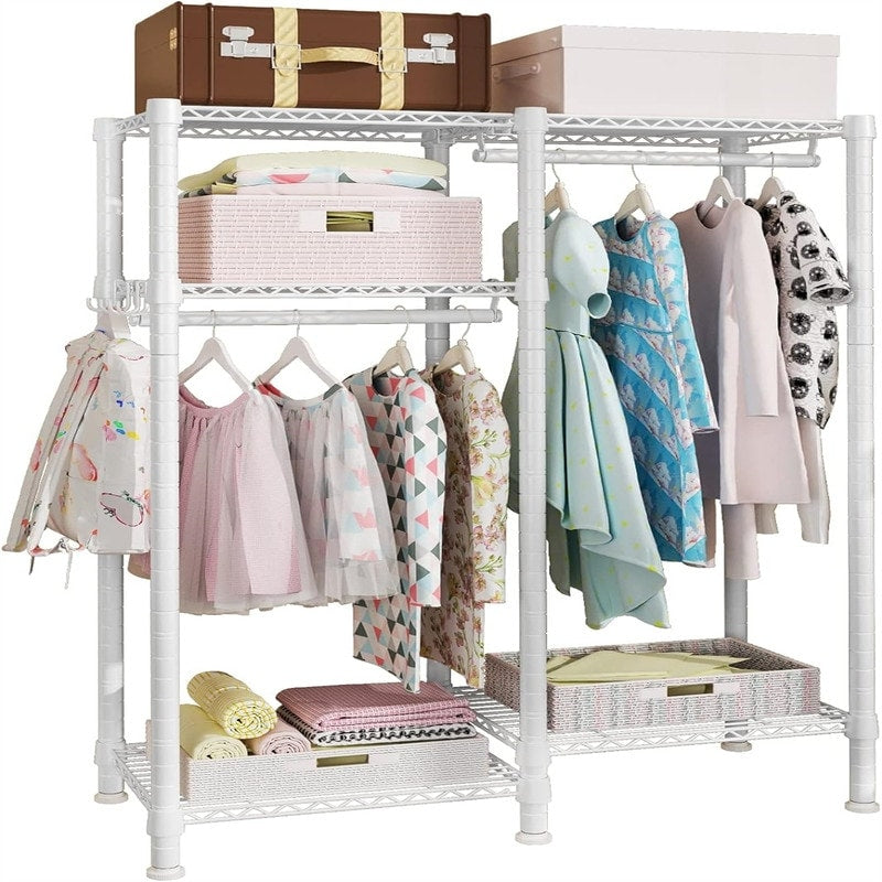 Small Metal Clothes Rack with 2 Hanging Rod - ‎11.8"D x 31.2"W x 48"H