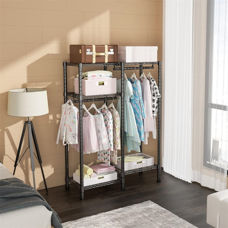 Small Metal Clothes Rack with 2 Hanging Rod - ‎11.8"D x 31.2"W x 48"H