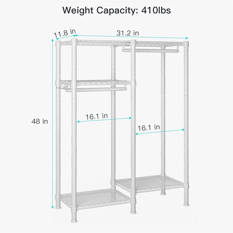 Small Metal Clothes Rack with 2 Hanging Rod - ‎11.8"D x 31.2"W x 48"H