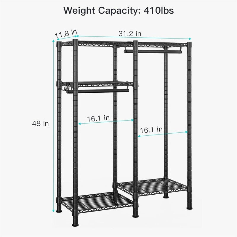 Small Metal Clothes Rack with 2 Hanging Rod - ‎11.8"D x 31.2"W x 48"H